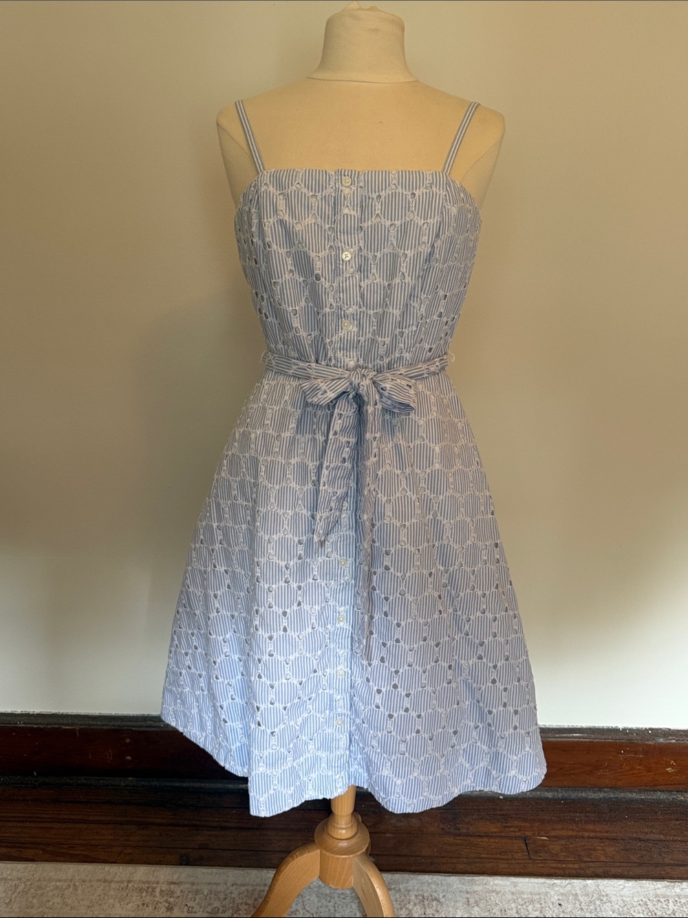 Banana Republic Light Blue Eyelet Midi Dress with Tie Waist